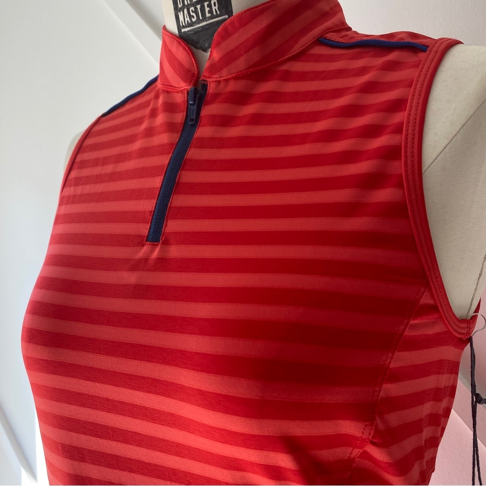 Lija NWT Red Orange Stripe Sleeveless Polo S | Tenniscore Golf Top | Preppy - Picture 5 of 13
